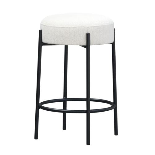 Barstool with White Boucle Fabric / Black Steel Frame
