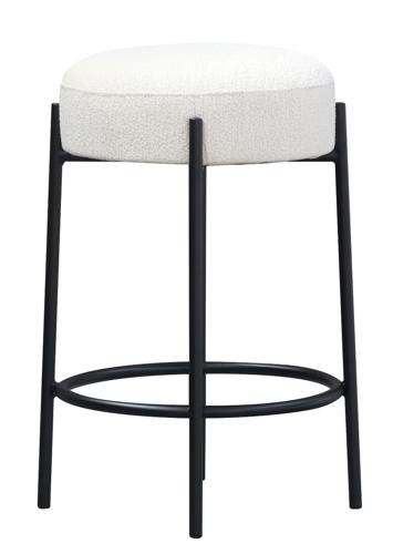 Barstool with White Boucle Fabric / Black Steel Frame