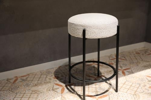 Barstool with White Boucle Fabric / Black Steel Frame
