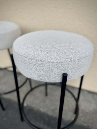 Barstool with White Boucle Fabric / Black Steel Frame