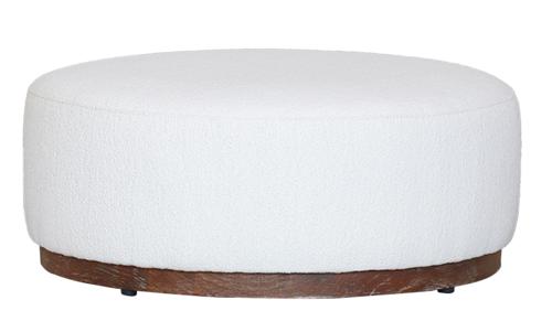 Round Ottoman with White Boucle Fabric / Oak Base