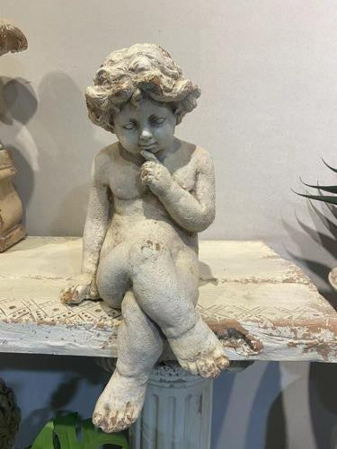 Vintage Sitting Cupid Antique Marble