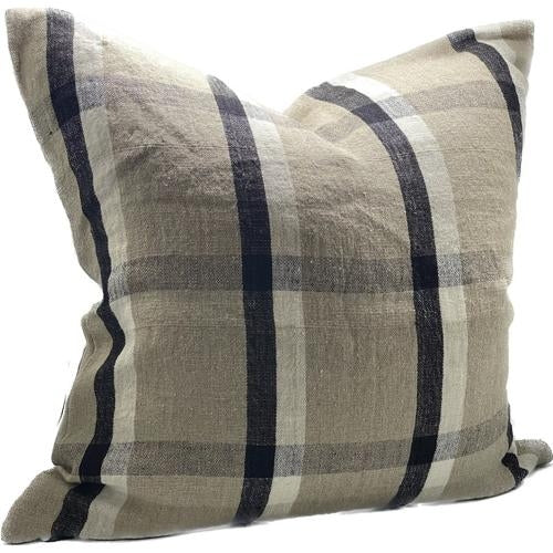 Relaxed Linen Check Cushion Cover Natural / Black / Ivory 550x550mm