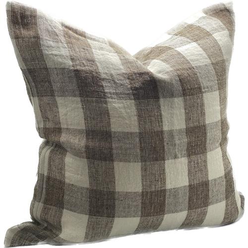 Linen Cushion Cover Ivory / Brown 550x550mm