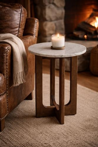 Marble Top Side Table Walnut / Marble
