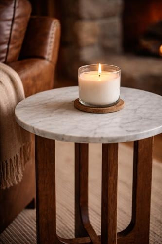 Marble Top Side Table Walnut / Marble