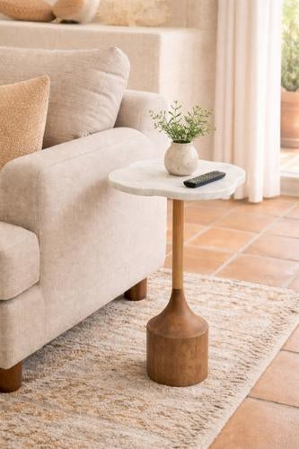 Marble Top Side Table Walnut