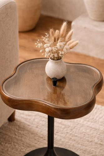 Clover Side Table withglass Lid Walnut / Black