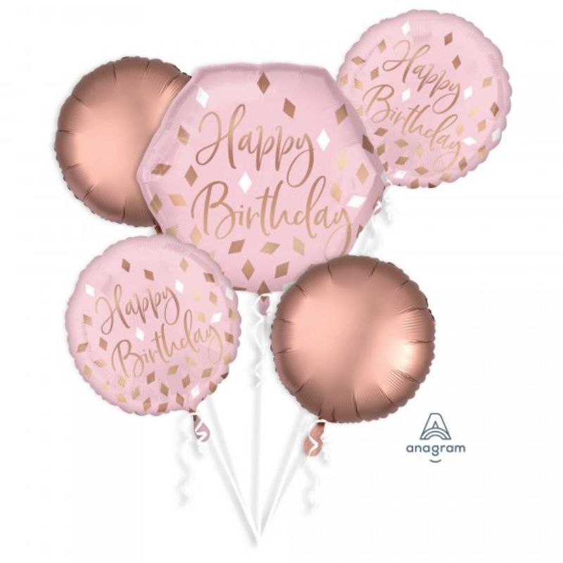 Pack of 5 self-sealing foil Bouquet Blush balloons for vibrant birthday party decor, featuring soft blush hues and delightful designs.