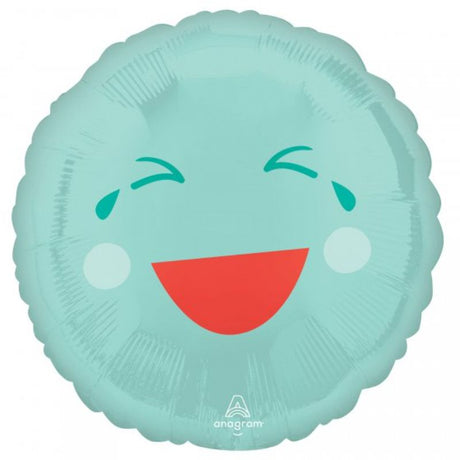 45cm green smiley face foil balloon, perfect for parties and celebrations, self-sealing for convenience.