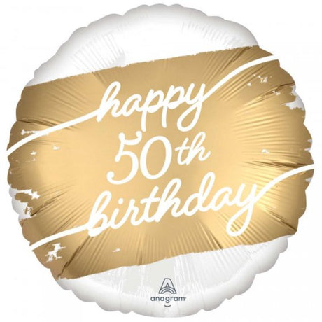 45cm Golden Age Happy 50th Birthday balloon in vibrant colors, perfect for festive celebrations and memorable decorations.
