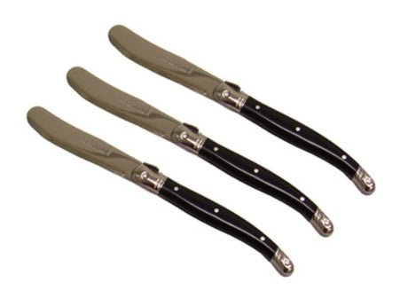 Pack of 3 Verdier Spreaders in Black, featuring stainless steel blades and colorful resin handles with Laguiole Bee design.