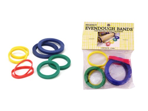 Set of 4 rolling pin bands in various sizes for achieving uniform dough thickness in baking projects.