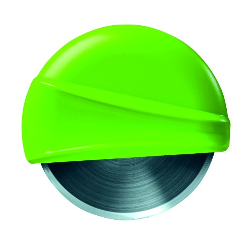 Round Pizza Cutter with stainless steel blade and ergonomic handle, featuring a random red or green color and safety guard.