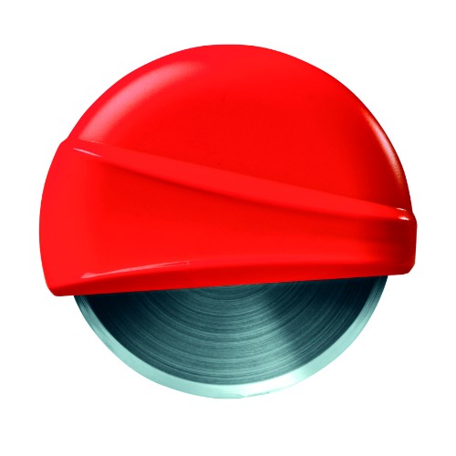 Round pizza cutter with sharp stainless steel blade, ergonomic handle, and vibrant colors, perfect for easy pizza slicing.