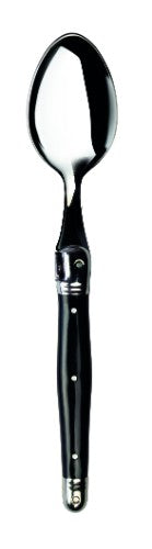 Set of 3 elegant black resin handle spoons featuring stainless steel construction and Laguiole Bee design, dishwasher safe.