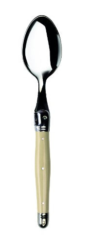 Set of 3 elegant Verdier Teaspoons in Ivory, crafted from stainless steel with colored resin handles and Laguiole Bee emblem.