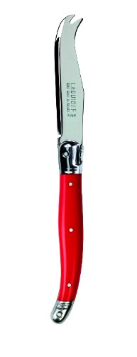 Set of 3 bright red cheese knives with stainless steel blades, crafted in Laguiole, featuring the signature Laguiole Bee.