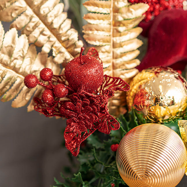 Apple Berries & Pinecone Christmas Pick Red