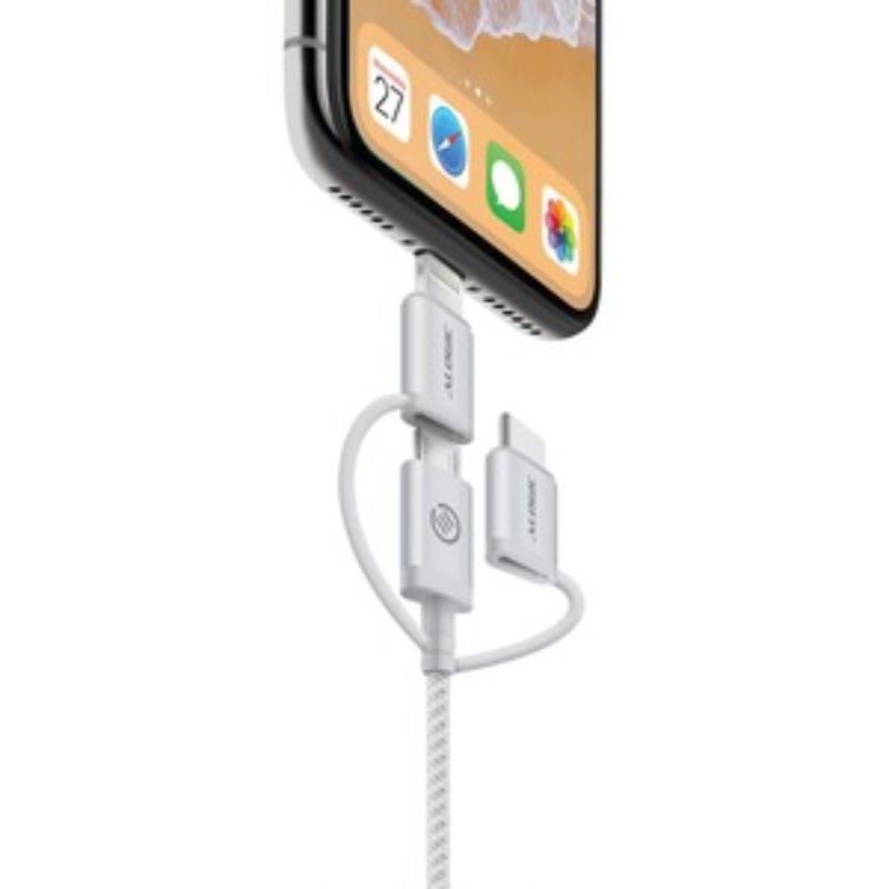 Alogic 3-in-1 USB-A cable with Micro USB, Lightning & USB-C connectors for all devices, 30 cm long, durable and efficient.