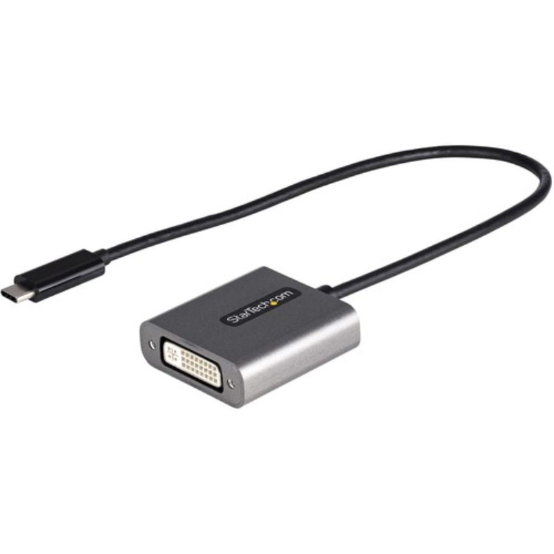 StarTech.com USB-C to DVI-I video adapter with 12-inch cable, supporting 1920x1200 resolution for seamless device connectivity.