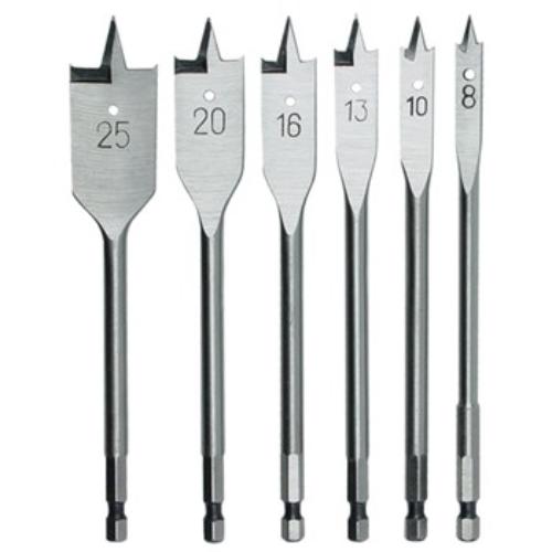 Rex-Plus Tri Point Power Bit Set 6pc for precision drilling in wood, featuring sizes 8-25mm and durable construction.
