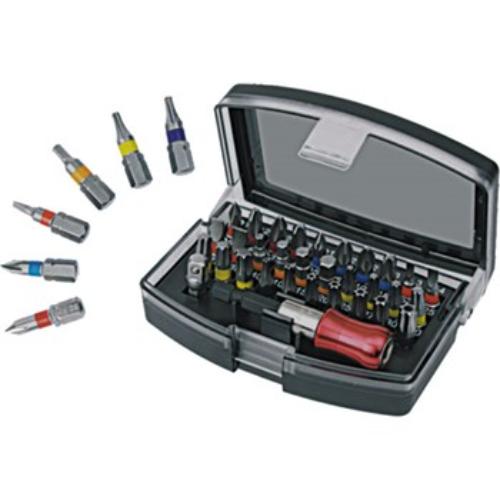 AmPro 32pc Bit Set featuring durable S2 Alloy, versatile bits, quick release holder for easy bit changes.