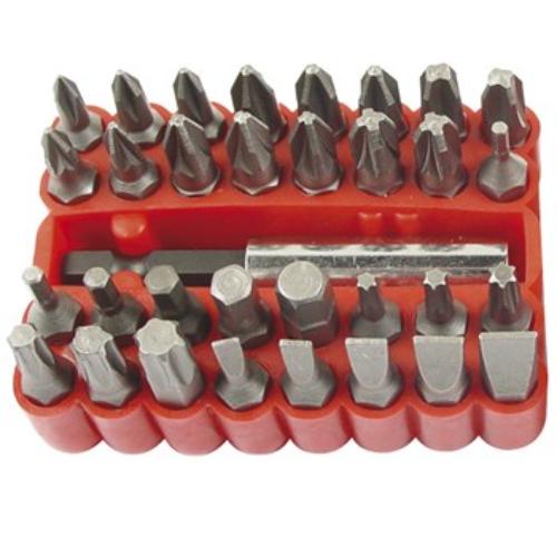 33-piece screwdriver bit set featuring Torx, Hex, Flat, Phillips, and Pozi bits, crafted from durable S2 alloy steel.