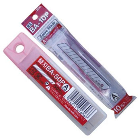 Pack of 10 NT Cutter 9mm snap-off blades for precise cutting of paper, vinyl, and more, ideal for professional and DIY use.