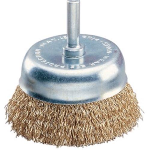 Jaz Cup Brush 50mm x 0.3mm with 6mm shank, ideal for rust and paint removal on various surfaces.