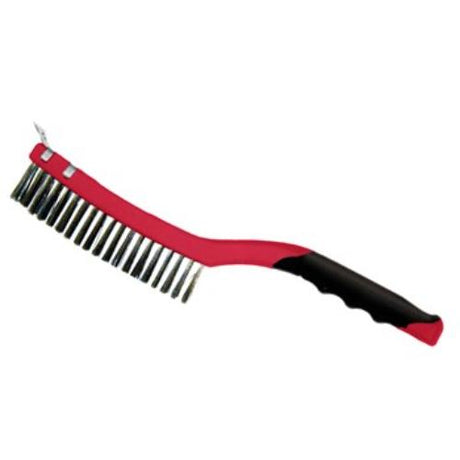 AmPro Wire Brush with Scraper features stainless steel bristles and a 360mm handle, ideal for rust and paint removal.