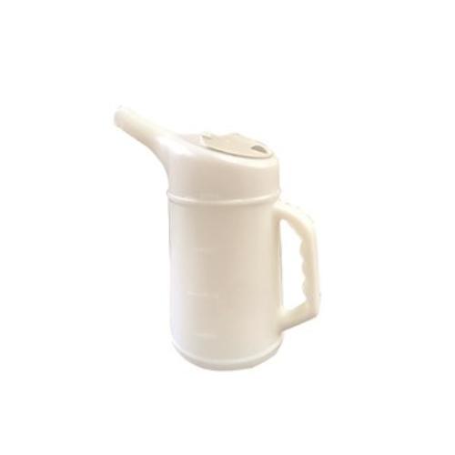 Ergonomic 2-litre plastic oil can pourer for easy, mess-free dispensing of oils and liquids.
