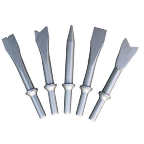 5pc AmPro Air Chisel Set with durable Chrome Molybdenum steel for A3101 and A3107 hammers, ideal for automotive and metalworking tasks.