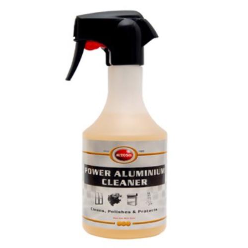 Autosol Aluminium Power Cleaner 500ml rejuvenates dull aluminum surfaces, removing dirt, grease, and stains effectively.