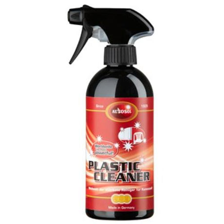 Autosol Plastic Cleaner 500ml bottle, eco-friendly formula for cleaning and polishing various plastic surfaces.