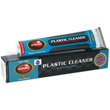 Autosol Plastic Cleaner 100g tube, effective for deep cleaning and shining all types of plastic surfaces.