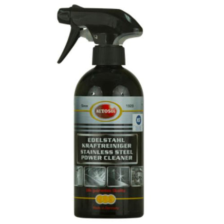 Autosol Stainless Steel Power Cleaner 500ml, effective for cleaning and restoring shine on stainless steel surfaces.