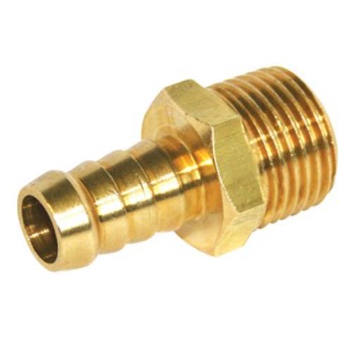 Brass 1/4" BSP male fitting to 3/8" hose tail connector, durable and rust-resistant for plumbing and garden use.