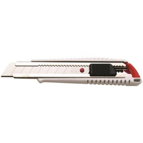 NT Cutter Snap-Off Cutter with 18mm blade, auto-lock mechanism, white design, ideal for precise cutting tasks.