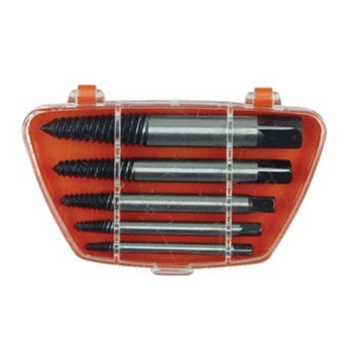 5-piece Worldwide HTEXS-C050 screw extractor set for removing broken screws and stubborn bolts, featuring various sizes.
