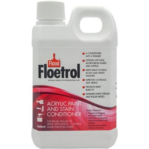 Flood Floetrol 500ML paint additive enhances flow and finish for professional-grade results with acrylics and water-based paints.