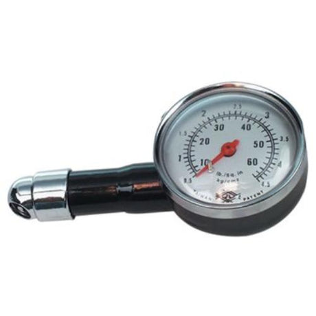 AmPro Tyre Gauge Dial Type, featuring a durable zinc alloy case and easy-to-read dial for precise tyre pressure checks.