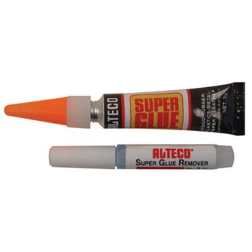 Alteco Super Glue & Remover Pack, 3g—fast, strong bonding for rubber, plastic, and metal with clear finish and quick set time.
