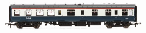 Hornby Trains BR InterCity Mk1 RBR E1696 model coach with detailed kitchen and seating for 23 passengers, perfect for collectors.