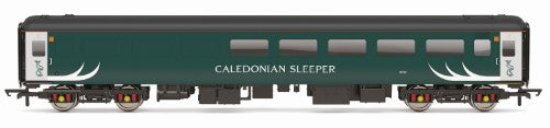 Hornby Trains Caledonian Sleeper Mk2 RLO6703 model showcasing authentic features and blue/grey paint, ideal for collectors.