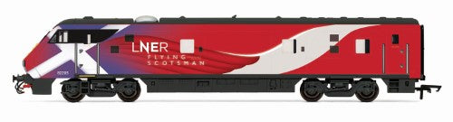 Hornby Trains LNER Flying Scotsman Mk4 DVT model, detailed with authentic livery, showcasing British rail travel heritage.