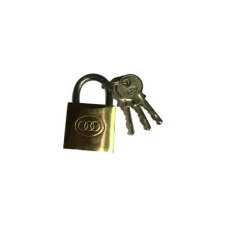 20mm Tri-Circle KA261 brass padlock with three keyed-alike keys, ideal for securing luggage, lockers, and gates.