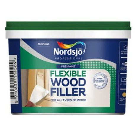 Nordsjo Professional Flexible Wood Filler in Natural for seamless wood repairs, quick drying, and smooth finish, 500ml (810g).