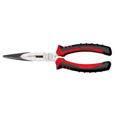 AmPro Long Nose Plier 200mm with Cushion Grip, chrome vanadium steel, perfect for detailed tasks and wire cutting.
