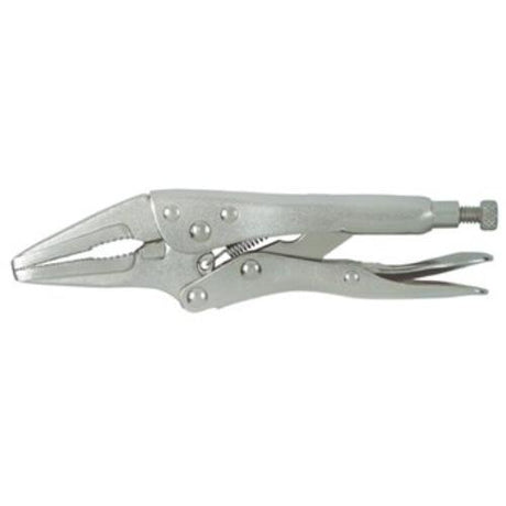Upgrade 1201 150mm Long Nose Vice Plier with serrated curved jaws, adjustable locking jaw, and built-in wire cutter for precision tasks.